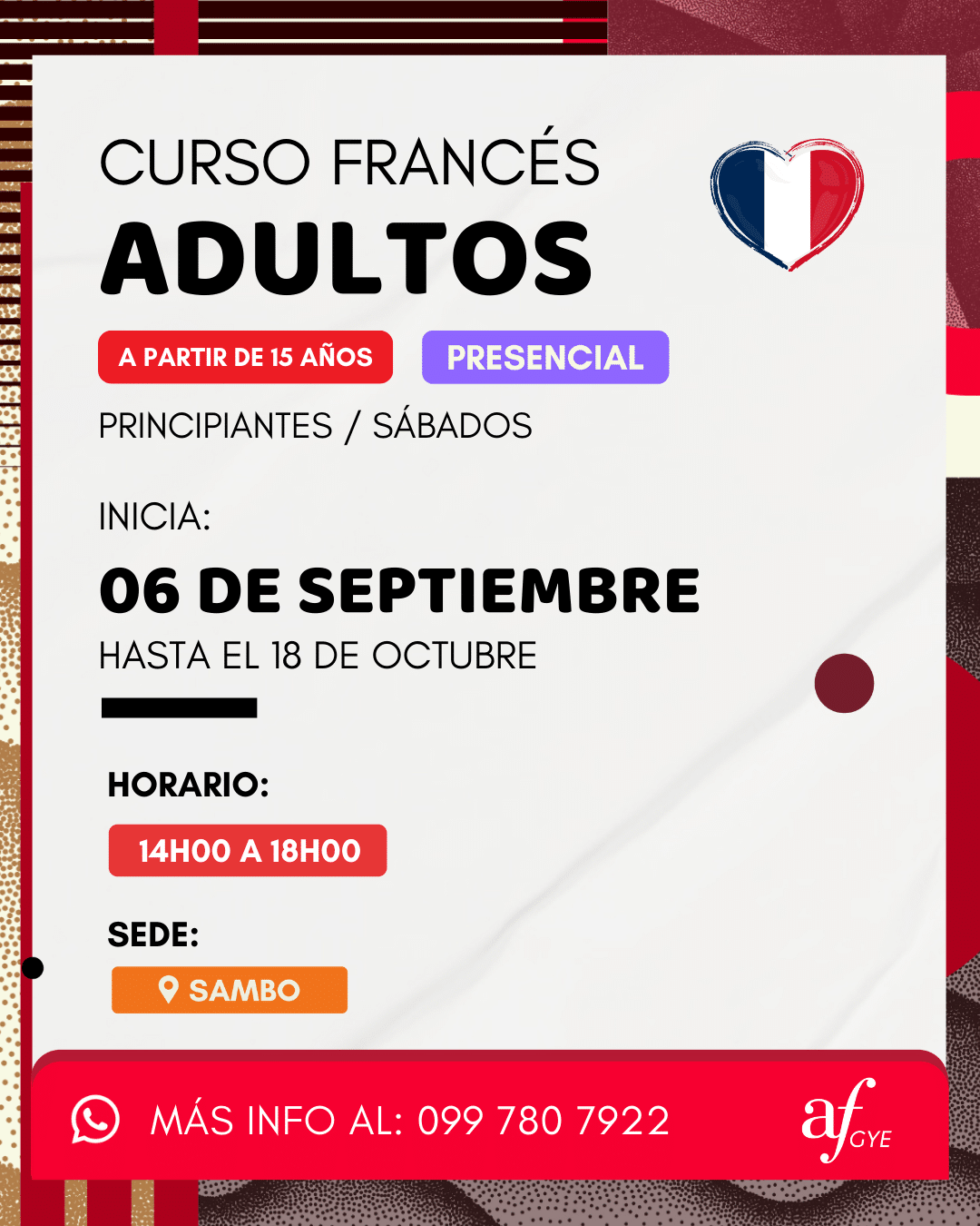 Curso de Francés días sábados en septiembre en samborondon