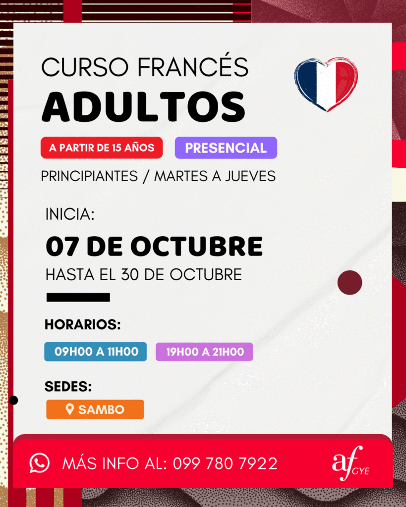 Curso de francés Adultos en guayaquil y samborondon y en linea, on line