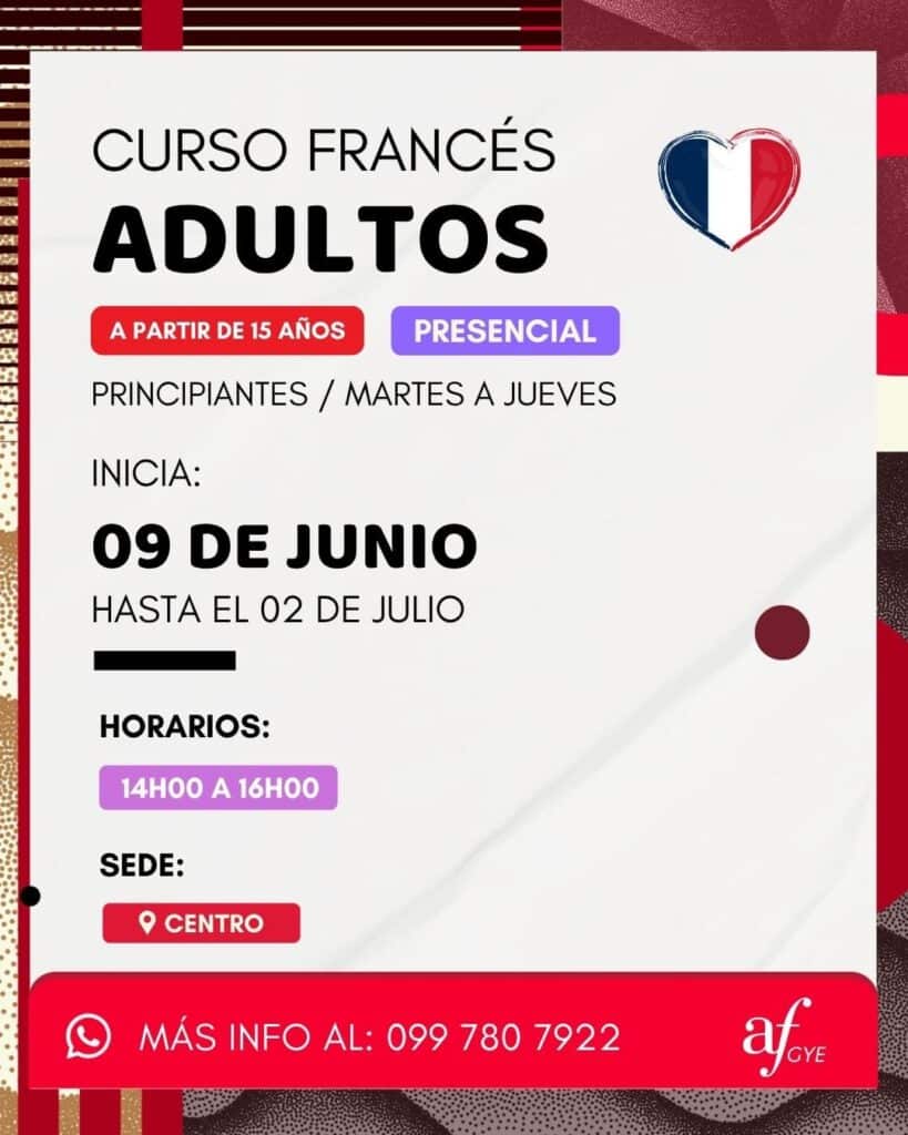 curso de francés adultos martes a jueves centro Guayaquil