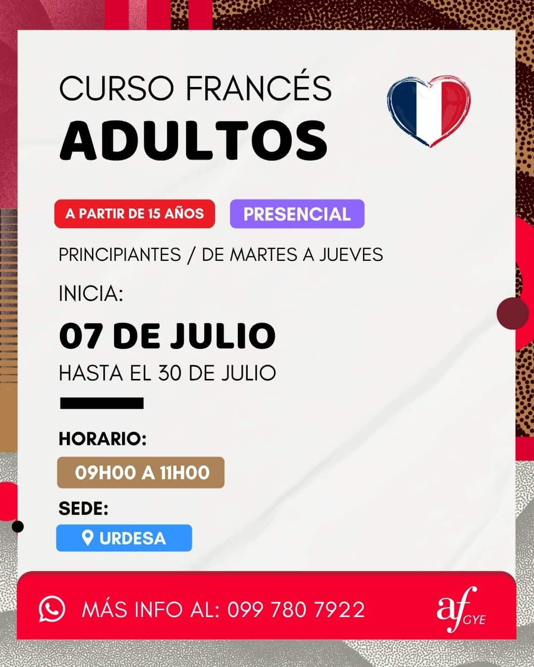 Cursos adultos urdesa entre semana julio